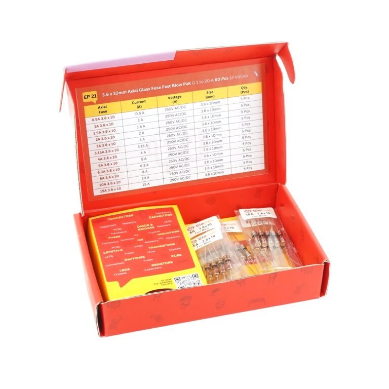 3.6x10mm Axial Glass Fuse Fast Blow Pak 0.1A to 20A 60 Pcs 12 Values