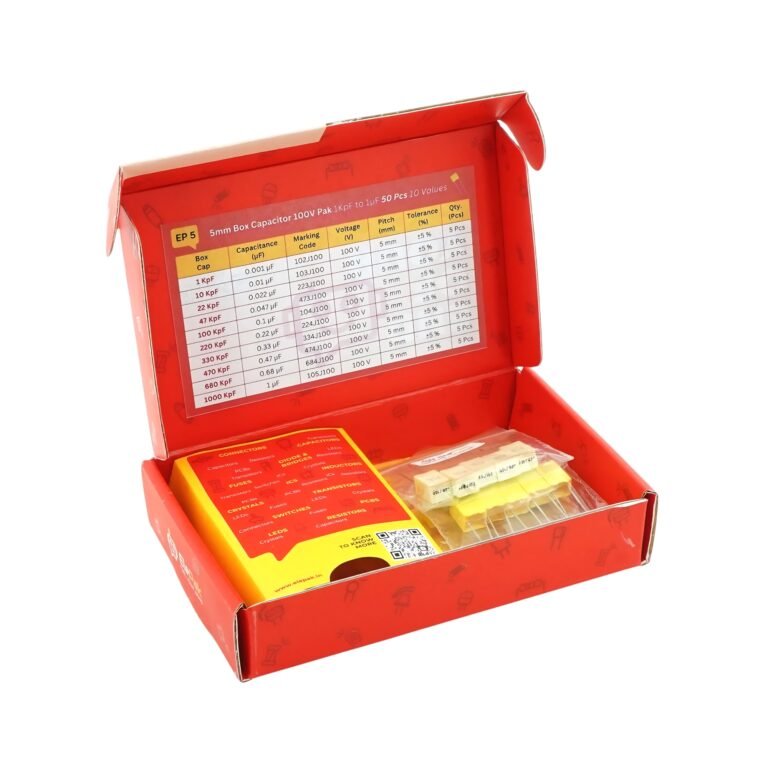 5mm_Box Capacitor_100V_Pak_1KpF_to_1µF_50_Pcs_10_Values_1