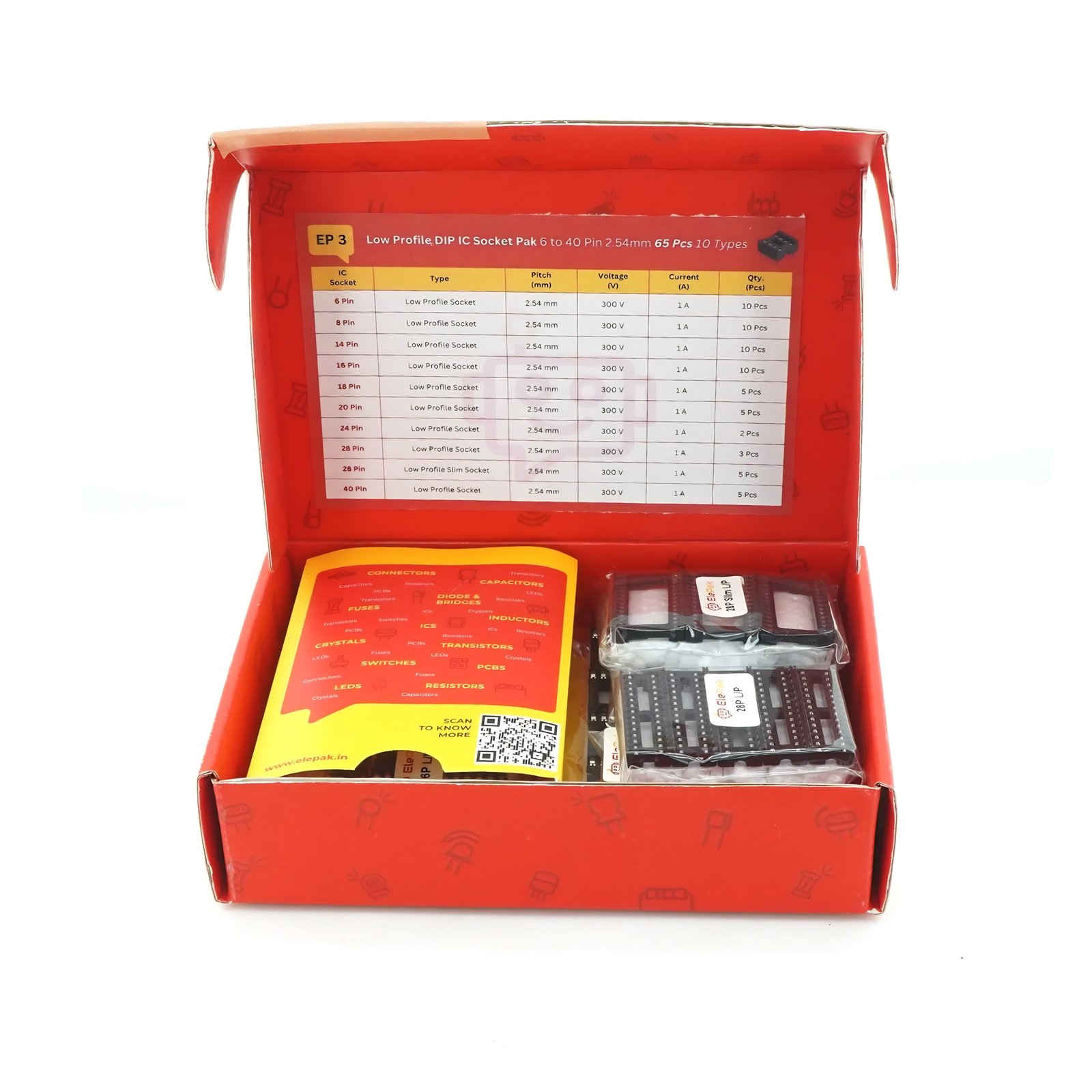 Low Profile IC Socket Pak 6 to 40 Pin 2.54mm 65 Pcs 10 Types - Image 3