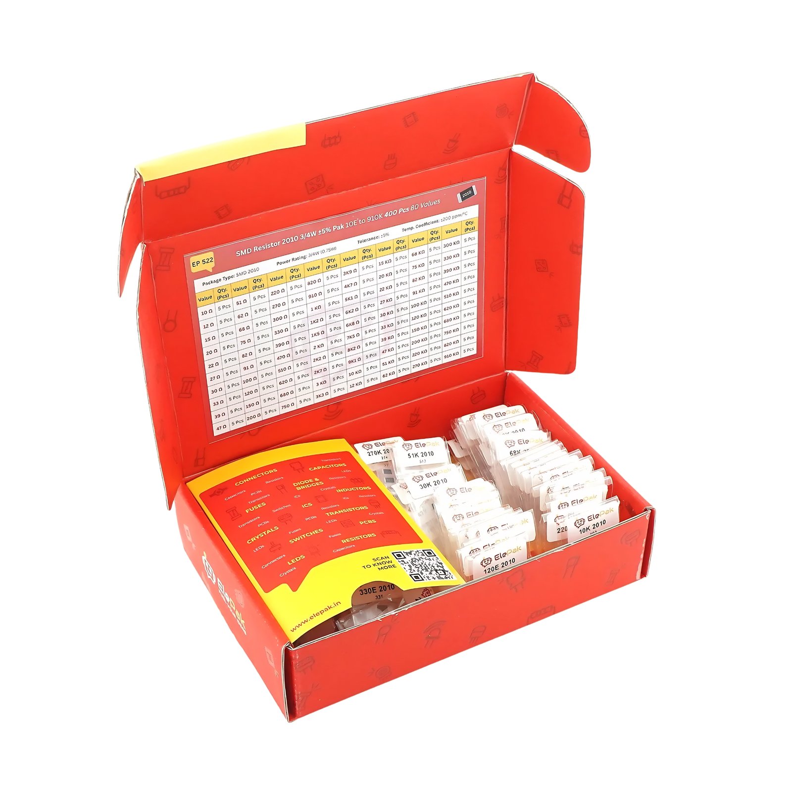 SMD Resistor 2010 34W ±5% Pak 10E to 910K 400 Pcs 80 Values SMD Resistor 2010 34W ±5% Pak 10E to 910K 400 Pcs 80 Values