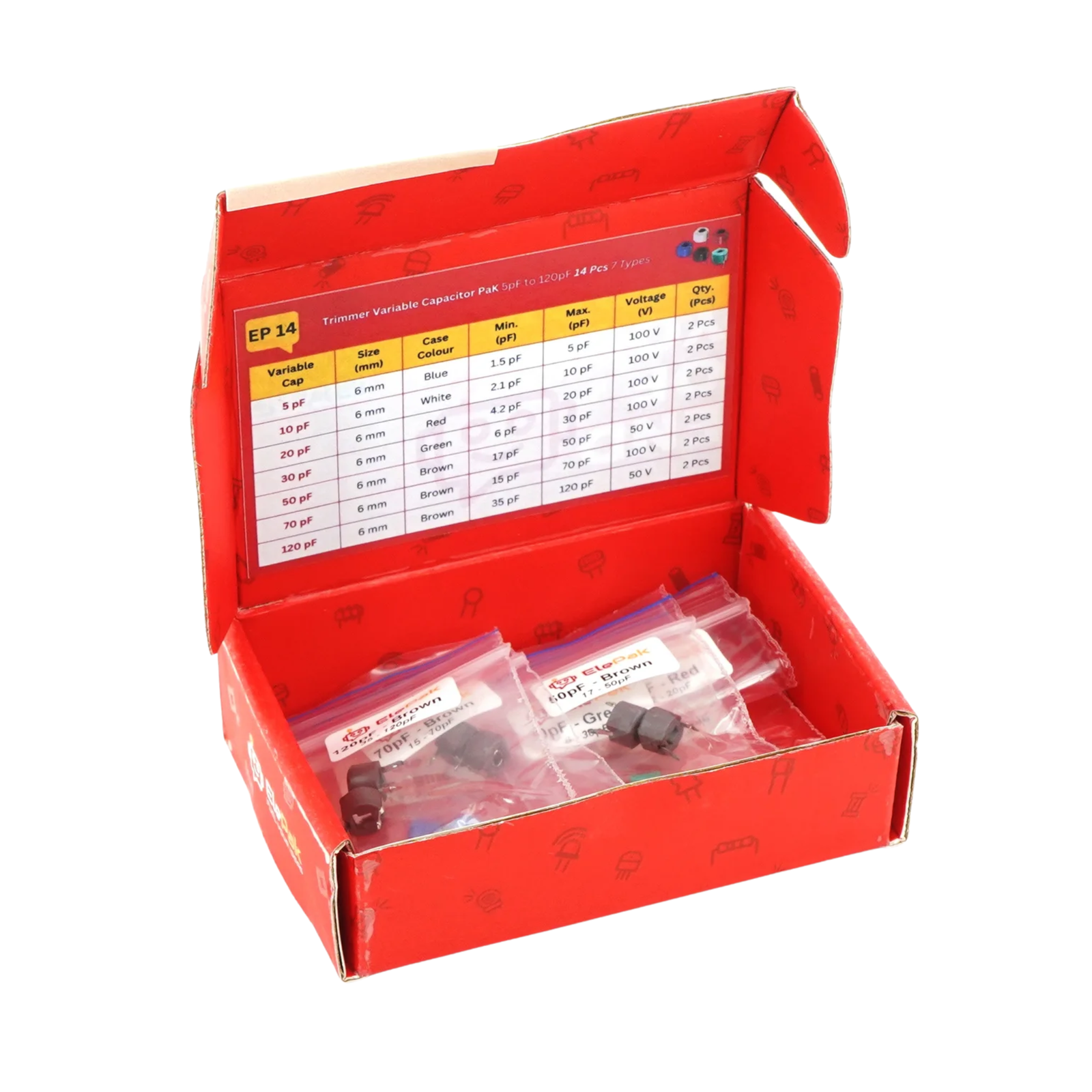 Trimmer Variable Capacitor Pak 5pF to 120pF 14 Pcs 7 Values Trimmer Variable Capacitor Pak 5pF to 120pF 14 Pcs 7 Values
